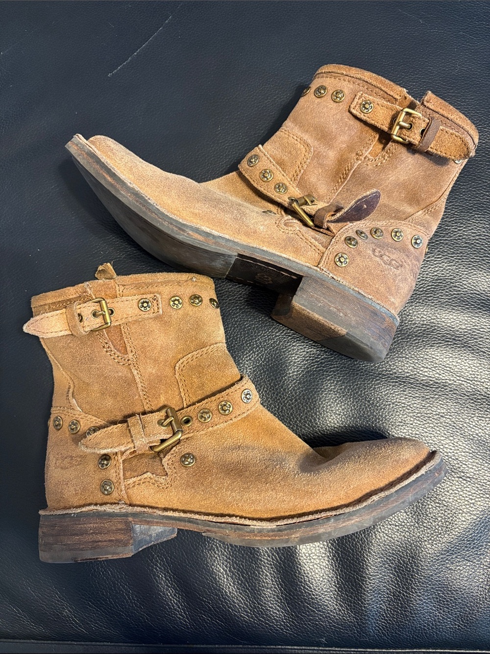 UGG Fabrizia Studs Moto Rivet Chestnut Tan/Brown Suede Boots
